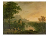 Coastal Landscape at Evening with Shepherds and Shepherdesses Dancing Lámina giclée por Richard Wilson