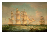 Merchantmen in a Stiff Breeze Off the Cliffs of Dover reproduction procédé giclée par Thomas Whitcombe
