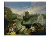 The Spring: Fete Champetre in a Water Garden with Figures in a Boat Giclee Print by Jean Antoine Watteau