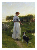 A Shepherdess with Her Dog and Flock in a Moonlit Meadow Lámina giclée por George Faulkner Wetherbee