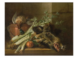 A Dead Mallard, a Boar's Head, Celery and a Copper Pot on a Ledge Giclee Print by Jean-Baptiste Oudry