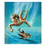 A Young Child Diving as a Tropical Fish Is Startled Giclee Print by Henry Fox