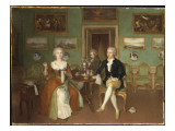 Group Portrait of a Lady and Two Gentlemen, Full Length, Seated at a Table Giclee Print by Philip Reinagle