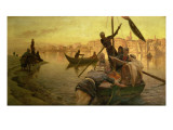 In Cairo: the Ferry from the Island of Gazirie on the Nile or Boulach the Port of Cairo Reproduction procédé giclée par Joseph Farquharson