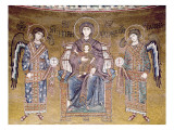 The Virgin and Child Enthroned Between Two Angels, from the Apse Giclee-trykk av Byzantine School The Virgin and Child Enthroned Between Two Angels, from the Apse Giclee-trykk av Byzantine School