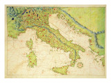 Italy, from an Atlas of the World in 33 Maps, Venice, 1st September 1553 Giclee Print by Battista Agnese