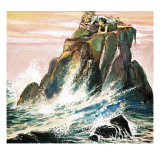 Peter Pan and Wendy Darling on a Rock, Illustration from 'Peter Pan' by J.M. Barrie Giclee Print by Nadir Quinto