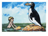 Boy and a Garefowl, Illustration from 'The Water Babies' by Charles Kingsley Giclee-trykk av Jesus Blasco