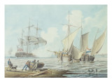 Dutch Pinks and a British Man-O'-War Off a Coastline Giclee Print by George Webster