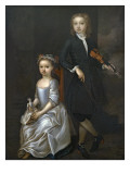 A Young Boy Holding a Violin and a Young Girl Holding a Doll reproduction procédé giclée par John Vanderbank