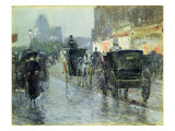 Horse Drawn Cabs at Evening, New York, C.1890 Giclee Print by Childe Hassam