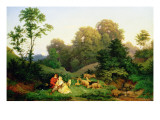 Shepherd and Shepherdess in a German Landscape, 1844 Giclee Print by Ludwig Adrian Richter