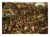 Netherlandish Proverbs Illustrated in a Village Landscape reproduction procédé giclée par Pieter Bruegel the Younger