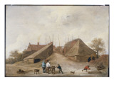 A Farm Yard with Figures Round a Table reproduction procédé giclée par David Teniers the Younger