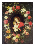 The Virgin and Child in a Garland Surround of Flowers Giclee Print by Andries Daneels