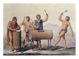 Aztec Musicians Playing on Tlapanhuehuetls Giclee-trykk av D.k. Bonatti