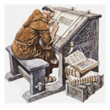 A Monk at His Desk in a Scriptorium Giclee Print by Peter Jackson