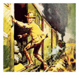 Winston Churchill Jumping from a Train During the Boer War reproduction procédé giclée par McConnell 