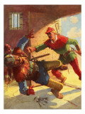 Robin Hood Attacking Little John's Guard Giclee Print by Derek Charles Eyles