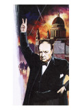 Winston Churchill During the Blitz reproduction procédé giclée par English School 