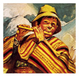 Peruvian Man Playing the Flute Giclee Print by English School 