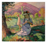 Young Girl Picking Flowers, 1910 reproduction procédé giclée par Henri Lebasque