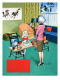Setting Up a Stall in the Living Room Giclee Print by Jesus Blasco