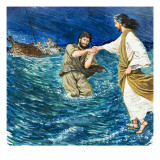 The Miracles of Jesus: Walking on Water Giclee Print by Clive Uptton