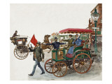 Early Car, with a Man with a Flag Reproduction procédé giclée par Peter Jackson