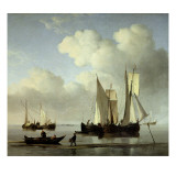 A Wijdship, a Keep and Other Shipping in Calm Giclée-Druck von Willem Van De, The Younger Velde