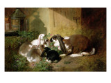 A Lop-Eared Doe Rabbit with Her Young Giclee Print by John Frederick Herring Snr