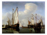 A Calm: a Dutch States Yacht Firing a Salute Giclee Print by Willem Van De, The Younger Velde