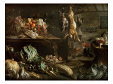 Kitchen Interior with Still Life, Maid by the Fire Giclee Print by Adriaen van Utrecht