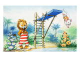 Leo the Friendly Lion at the Pool Giclee-vedos tekijänä Virginio Livraghi Leo the Friendly Lion at the Pool Giclee-vedos tekijänä Virginio Livraghi