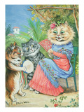 Mother Cat with Fan and Two Kittens reproduction procédé giclée par Louis Wain