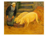 A Young Girl Feeding Two Pigs, 1889 reproduction procédé giclée par Serusier 