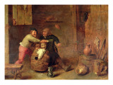 Peasants Quarrelling in an Interior reproduction procédé giclée par Adriaen Brouwer