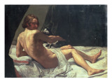 Young Man Lying on a Bed with a Cat, 1620 Giclee Print by Giovanni Lanfranco