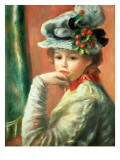 Young Girl in a White Hat Reproduction procédé giclée par Pierre-Auguste Renoir