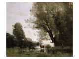 Banks of a Pond in Normandy reproduction procédé giclée par Jean-Baptiste-Camille Corot