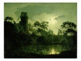 A Moonlit Lake by a Castle Giclee Print by Joseph Wright of Derby