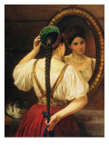 A Girl at the Mirror, 1848 Giclee-trykk av Filip Osipovich Budkin
