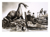 Attack by Pre-Historic Reptile reproduction procédé giclée par English School 
