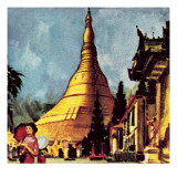 Golden Pagoda in Rangoon Giclee Print by English School 