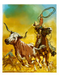 Cowboy Lassoing Cattle Giclee Print by Mcbride 