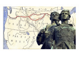 Meriwether Lewis and William Clark with a Map of their Expedition across Louisiana Territory Poster