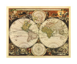 Nouvelle mappemonde, XVIIe siècle Reproduction procédé giclée par Nicholas Visscher