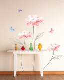 Sketched Stems and Vibrant Flowers Autocollant mural