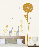 Giraffes in a Flower Field with Butterflies Wall Decal