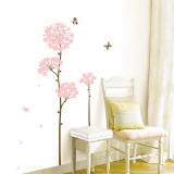 Long Stem Pink Flower Butterfly Petals Vinilos decorativos